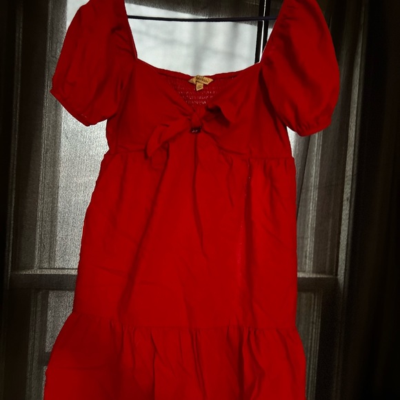Holiday Christmas red ruffle dress tie front - Picture 3 of 3